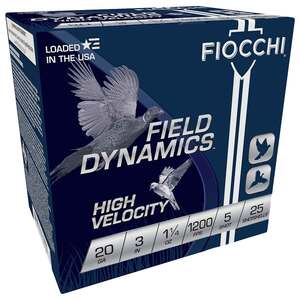 Fiocchi Field Dynamics High Velocity 20 Gauge 3in #5 1-1/4oz Upland Shotshells - 25 Rounds Fiocchi Field Dynamics High Velocity 20 Gauge 3in #5 1-1/4oz Upland Shotshells - 25 Rounds