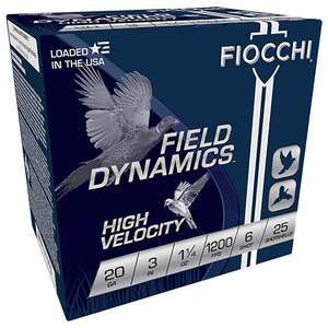 Fiocchi Field Dynamics High Velocity 20 Gauge 3in #6 1-1/4oz Upland Shotshells - 25 Rounds