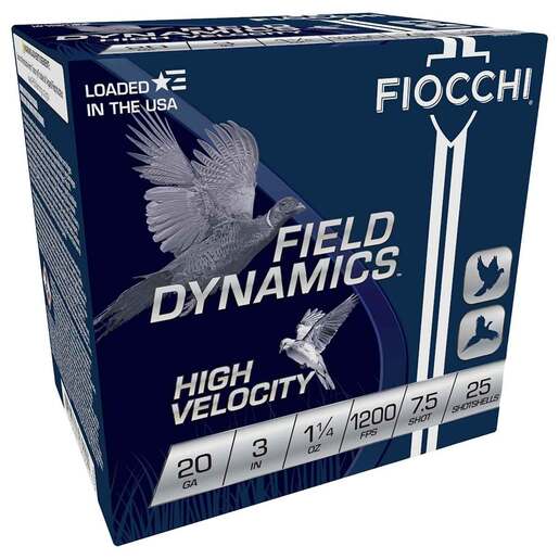 Fiocchi Field Dynamics High Velocity 20 Gauge 3in #7.5 1-1/4oz Upland Shotshells Ammo - 25 Rounds Ammo - #7.5 25 Rounds - #7.5 Ammo
