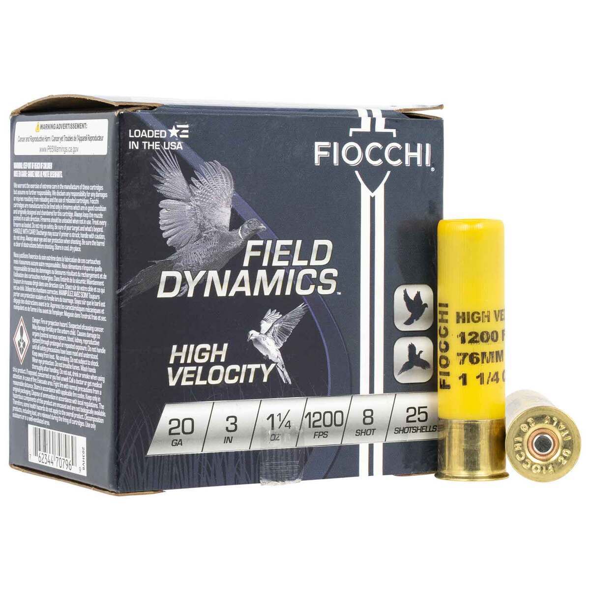 Fiocchi Field Dynamics High Velocity 20 Gauge 3in #8 1-1/4oz Upland Shotshells - 25 Rounds Fiocchi Field Dynamics High Velocity 20 Gauge 3in #8 1-1/4oz Upland Shotshells - 25 Rounds