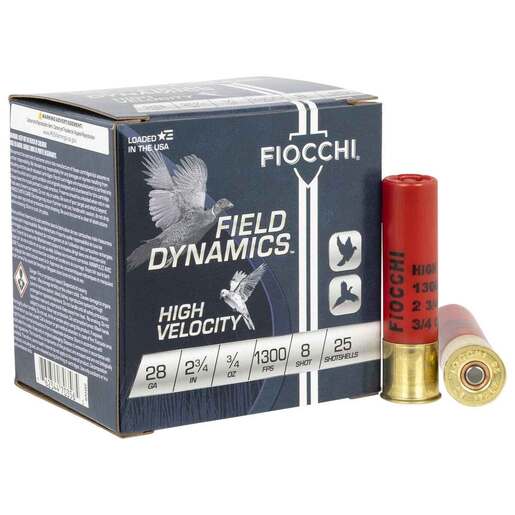 Fiocchi Field Dynamics High Velocity 28 Gauge 2-3/4in #8 3/4oz Upland Shotshells Ammo - 25 Rounds Ammo - #8 25 Rounds - #8 Ammo
