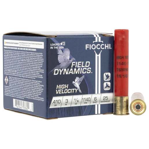 Fiocchi Field Dynamics High Velocity 410 Gauge 3in #6 11/16oz Upland Shotshells Ammo - 25 Rounds Ammo - #6 25 Rounds - #6 Ammo