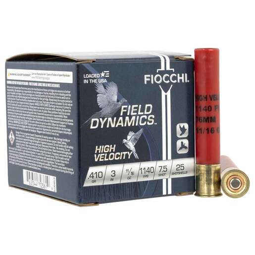 Fiocchi Field Dynamics High Velocity 410 Gauge 3in #7.5 11/16oz Upland Shotshells Ammo - 25 Rounds Ammo - #7.5 25 Rounds - #7.5 Ammo
