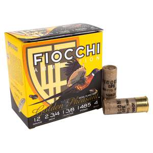 Fiocchi Golden Pheasant 12 Gauge 2-3/4in #4 1-3/8oz Upland Shotshells - 25 Rounds Fiocchi Golden Pheasant 12 Gauge 2-3/4in #4 1-3/8oz Upland Shotshells - 25 Rounds