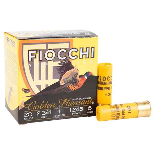 Fiocchi Golden Pheasant 20 Gauge 2-3/4in #6 1oz Shotshells – 25 Rounds – #6