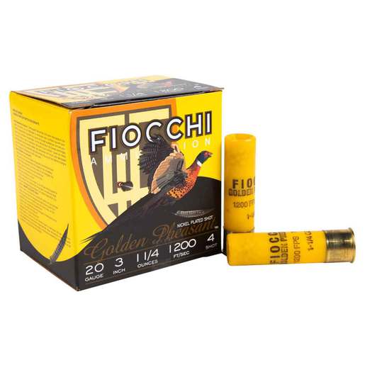 Fiocchi Golden Pheasant 20 Gauge 3in #4 1-14oz Shotshells – 25 Rounds – #4