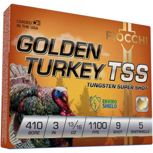 Fiocchi Golden Turkey TSS 410 Gauge 3in #9 13/16oz Turkey Shotshells Ammo - 5 Rounds Ammo - #9 5 Rounds - #9 Ammo