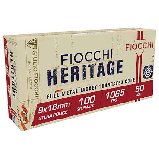Fiocchi Heritage Law Enforcement 9x18mm Ultra 100gr TCFMJ Handgun Ammo - 50 Rounds