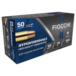 Fiocchi Hyperformance 25 Auto 35gr XTP Hollow Point Handgun Ammo - 50 Rounds