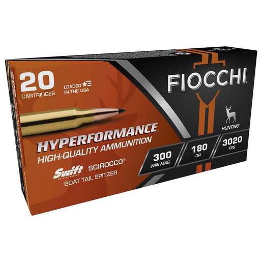 Fiocchi Hyperformance 300 Winchester Magnum 180gr Swift Scirocco II Boat-Tail Spitzer Rifle Ammo Ammo - 20 Rounds 20 Rounds Ammo