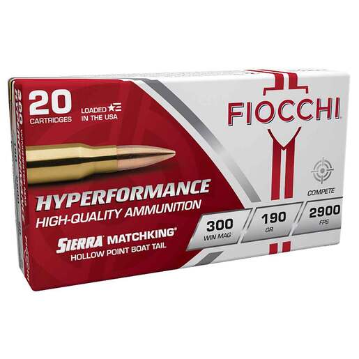 Fiocchi Hyperformance 300 Winchester Magnum 190 Gr Sierra MatchKing HPBT Rifle Ammo Ammo - 20 Rounds 20 Rounds Ammo