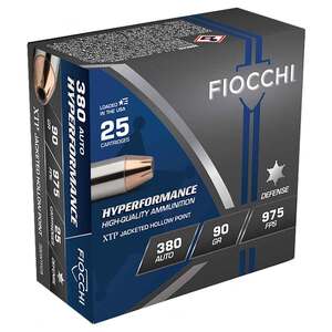 Fiocchi Hyperformance 380 Auto (ACP) 90gr XTP HP Handgun Ammo - 25 Rounds