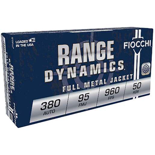 Fiocchi Range Dynamics 380 Auto (ACP) 95gr Full Metal Jacket Centerfire Handgun Ammo Ammo - 50 Rounds 50 Rounds Ammo