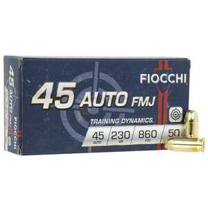 Fiocchi Range Dynamics 45 Auto (ACP) 230gr Full Metal Jacket Centerfire Handgun Ammo - 50 Rounds