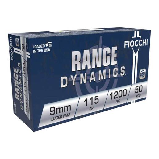 Fiocchi Range Dynamics 9mm Luger 115gr FMJ Centerfire Handgun Ammo Ammo - 50 Rounds 50 Rounds Ammo