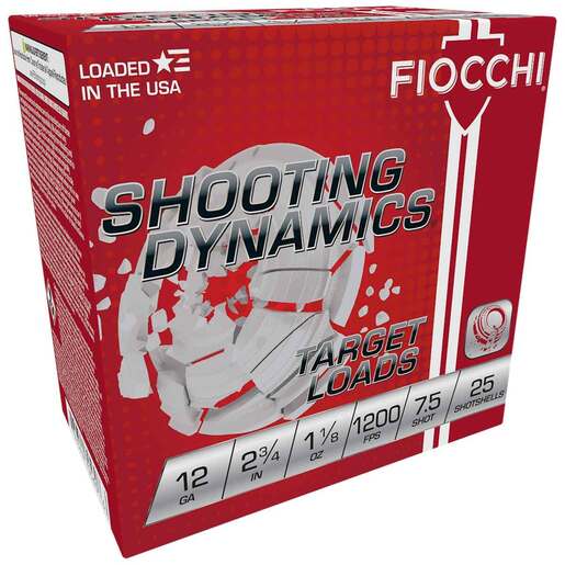 Fiocchi Shooting Dynamics 12 Gauge 2-3/4in #7.5 1-1/8oz Target Shotshells Ammo - 25 Rounds Ammo - #7.5 25 Rounds - #7.5 Ammo