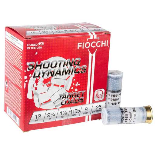 Fiocchi Shooting Dynamics 12 Gauge 2-3/4in #8 1-1/8oz Target Shotshells Ammo - 25 Rounds Ammo - #8 25 Rounds - #8 Ammo