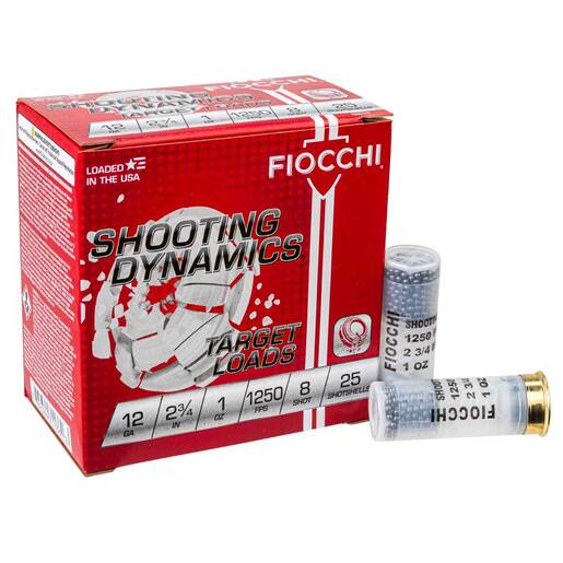 Fiocchi Shooting Dynamics 12 Gauge 2-3/4in #8 1oz Target Shotshells – 25 Rounds – #8