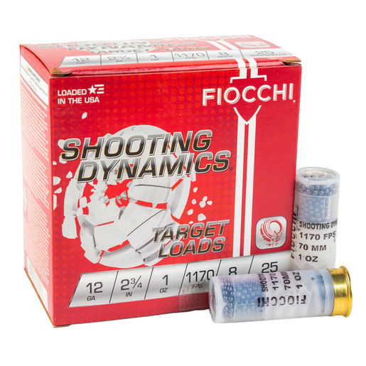 Fiocchi Shooting Dynamics 12 Gauge 2-3/4in #8 1oz Target Shotshells Ammo - 25 Rounds Ammo - #8 25 Rounds - #8 Ammo