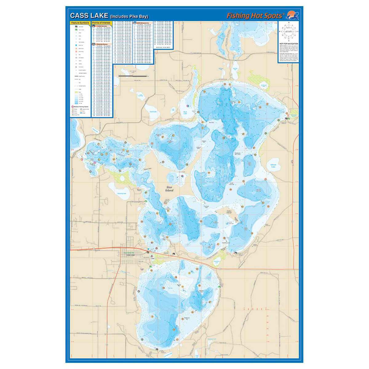 Fishing Hot Spots Cass Lake Pike Bay Fishing Map Sportsman S Warehouse
