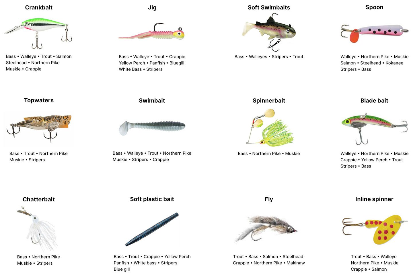 Fishing Lures Types and Fish Species
