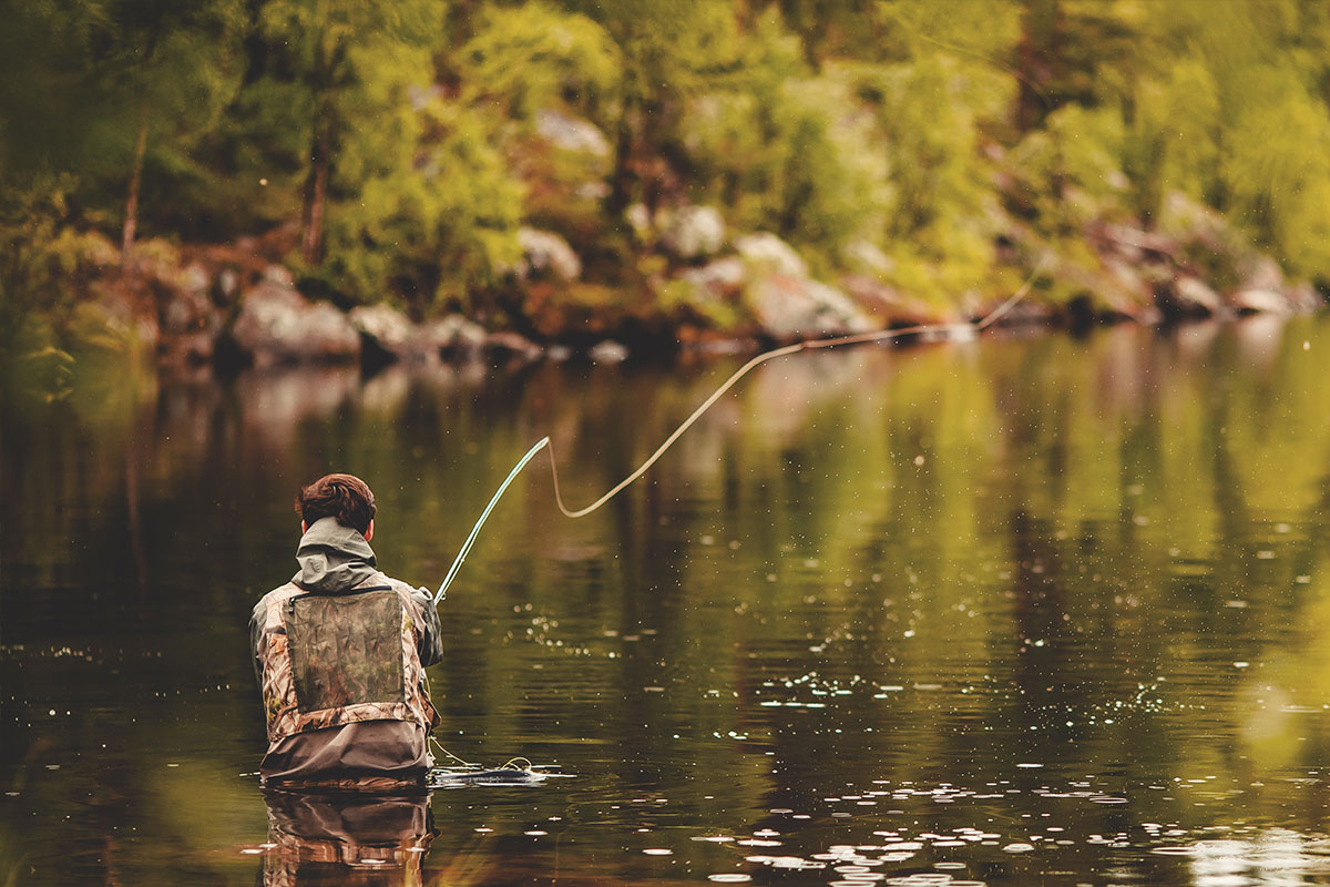 Man fly fishing in a lake