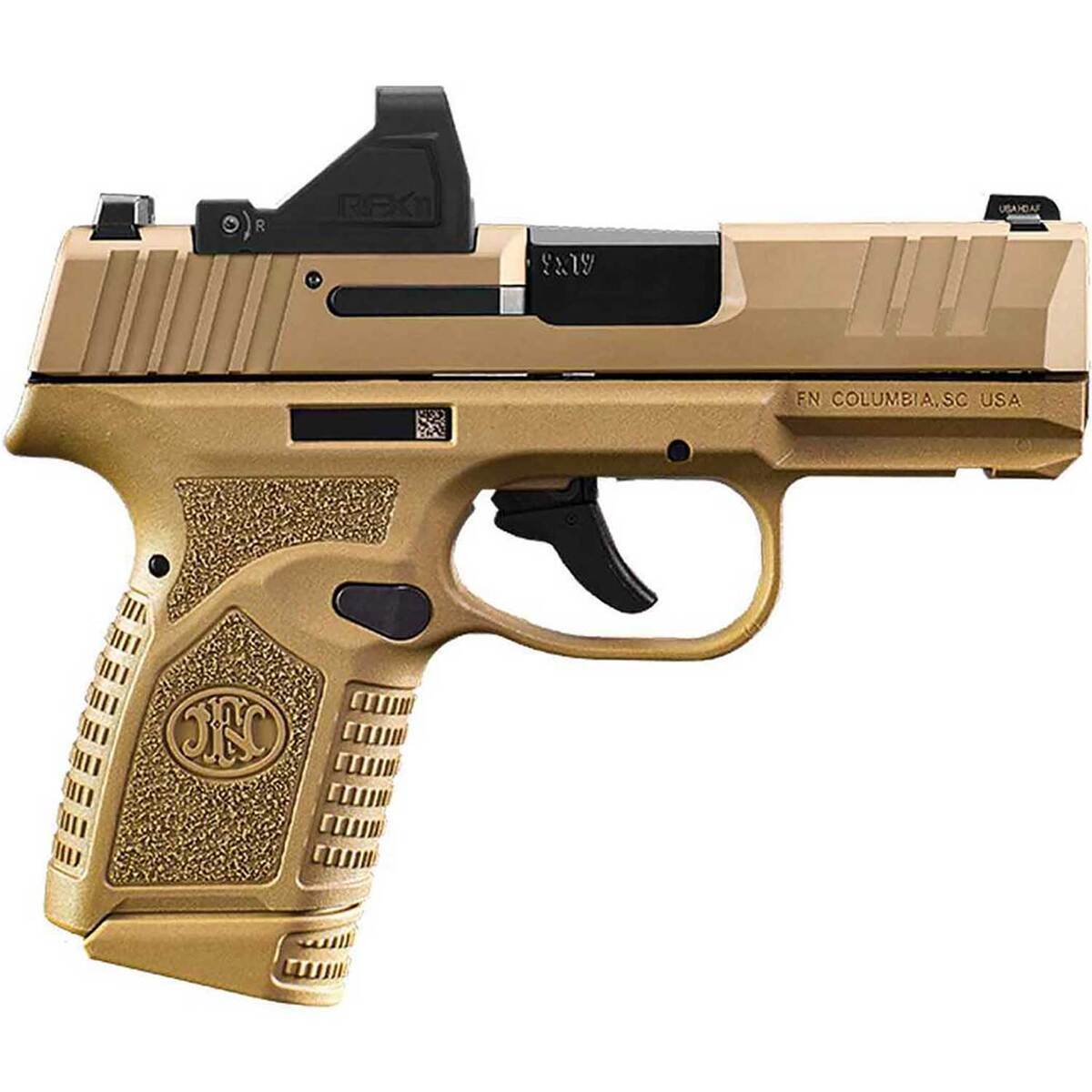 FN Reflex 9mm Luger 3.3in Flat Dark Earth Pistol w/ Viridian Green Dot - 15 Rounds - Tan FN Reflex 9mm Luger 3.3in Flat Dark Earth Pistol w/ Viridian Green Dot - 15 Rounds - Tan