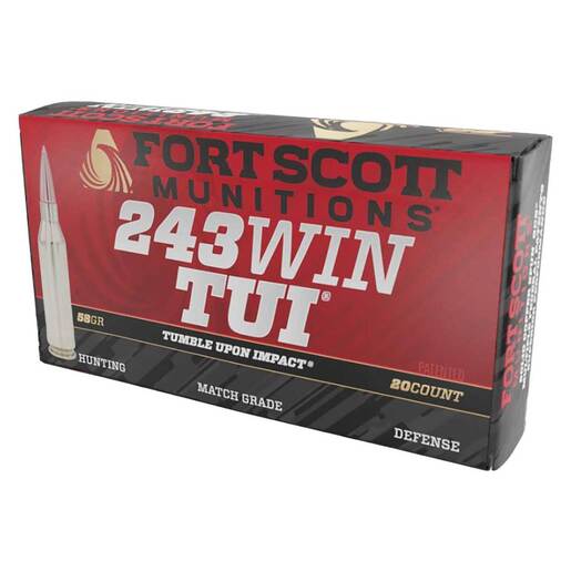 Fort Scott Munitions TUI 243 Winchester 58gr SCS Centerfire Rifle Ammo Ammo - 20 Rounds 20 Rounds Ammo