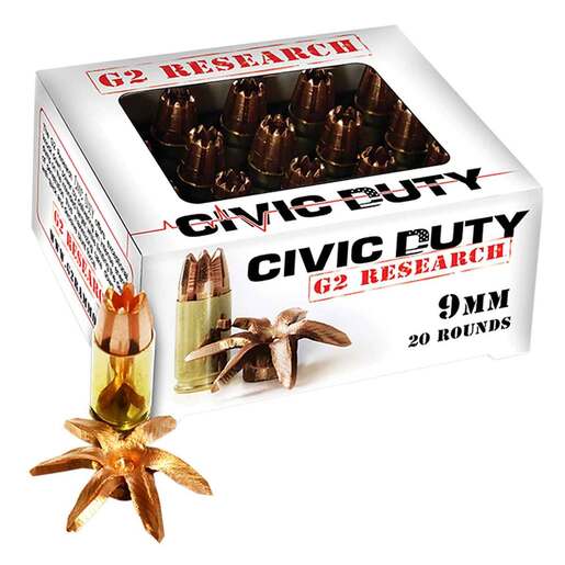 G2 Research Civic Duty 9mm Luger 100Gr CEP Handgun Ammo Ammo - 20 Rounds 20 Rounds Ammo