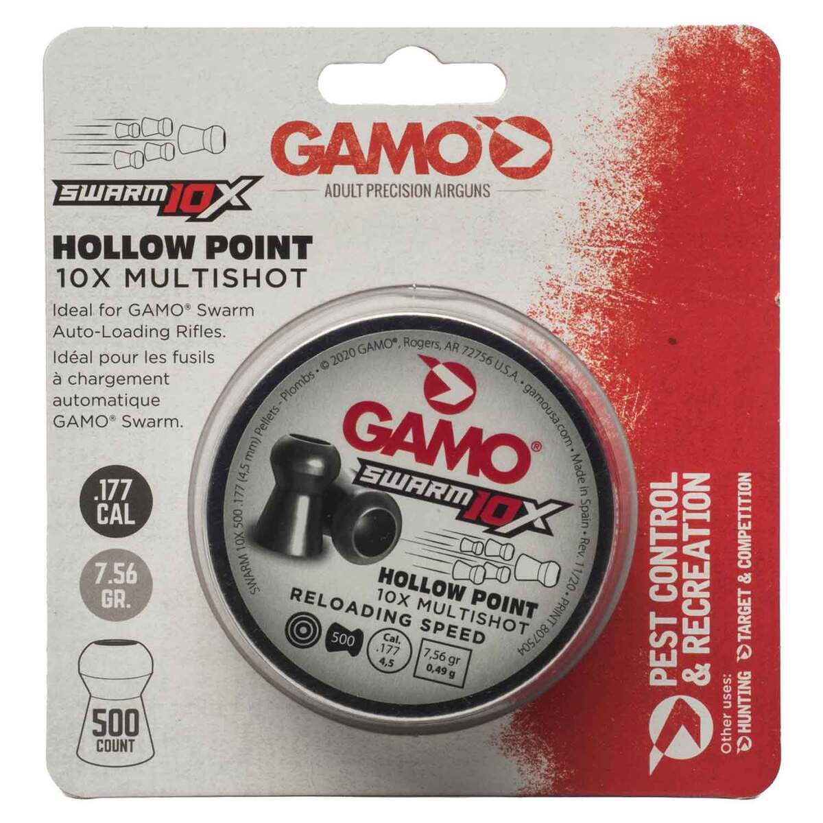 Gamo Swarm 10x 177 Caliber 7.56gr Hollow Point Air Gun Pellets - 500 Count Gamo Swarm 10x 177 Caliber 7.56gr Hollow Point Air Gun Pellets - 500 Count