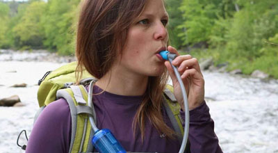 Girl with hydration backpack