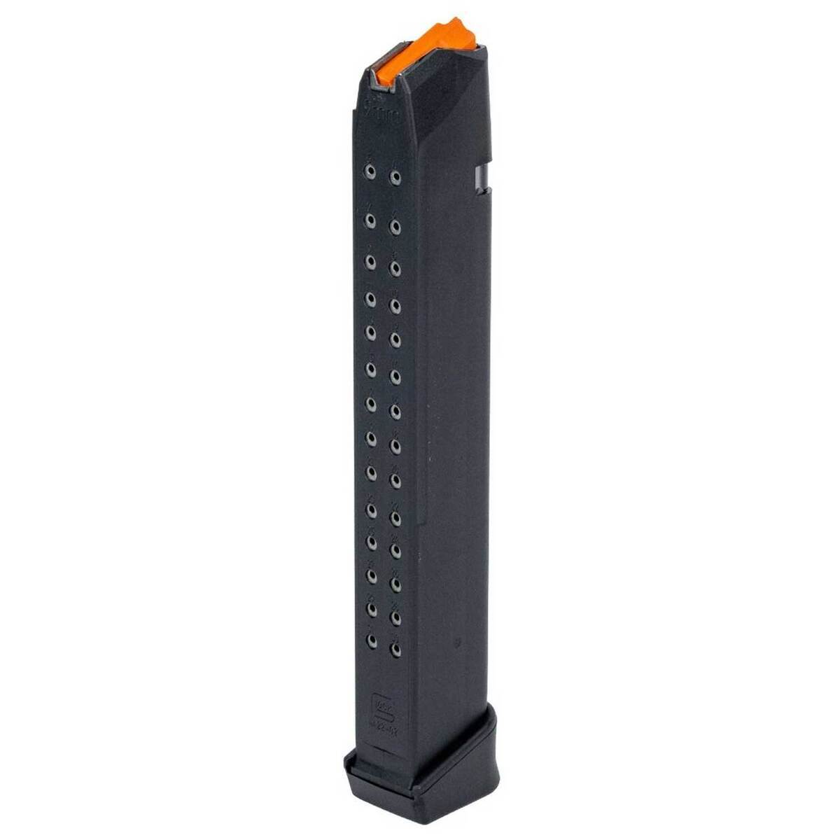 Glock 17/19/26/34 Black With Orange Follower 9mm Luger Handgun Magazine - 33 Round - Black Glock 17/19/26/34 Black With Orange Follower 9mm Luger Handgun Magazine - 33 Round - Black