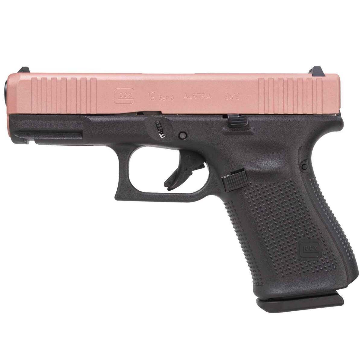 Glock 19 9mm Luger 4.02in Rose Gold Cerakote Pistol - 15+1 Rounds - Pink Glock 19 9mm Luger 4.02in Rose Gold Cerakote Pistol - 15+1 Rounds - Pink