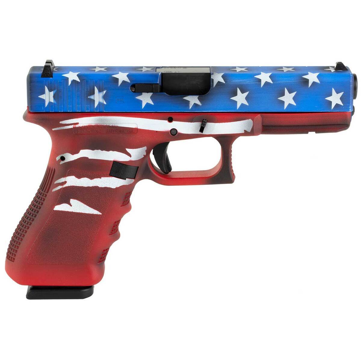 Glock 22 Gen3 40 S&W 4.5in Red, White & Blue Battleworn Flag Pistol - 15+1 Rounds - Camo Glock 22 Gen3 40 S&W 4.5in Red, White & Blue Battleworn Flag Pistol - 15+1 Rounds - Camo