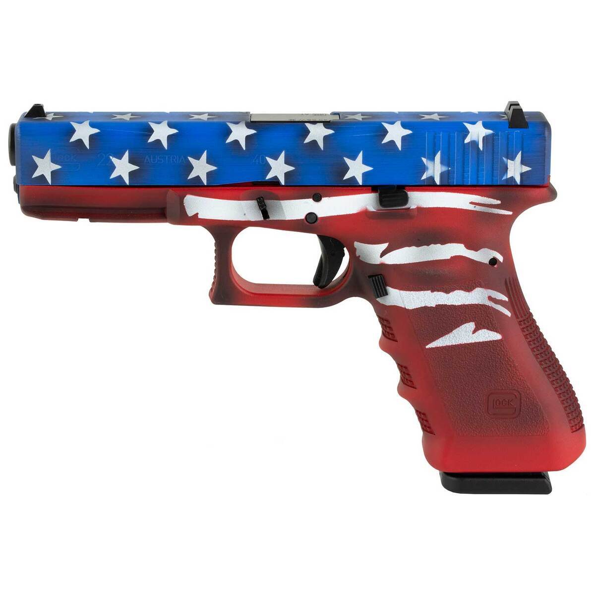 Glock 22 Gen3 40 S&W 4.5in Red, White & Blue Battleworn Flag Pistol - 15+1 Rounds - Camo Glock 22 Gen3 40 S&W 4.5in Red, White & Blue Battleworn Flag Pistol - 15+1 Rounds - Camo