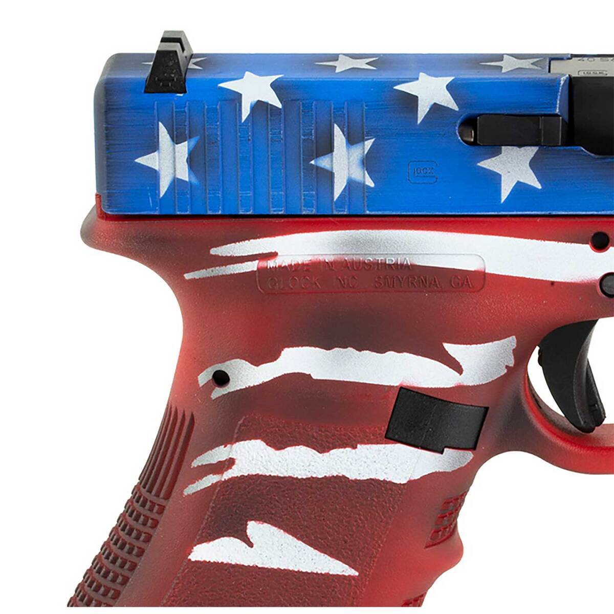 Glock 22 Gen3 40 S&W 4.5in Red, White & Blue Battleworn Flag Pistol - 15+1 Rounds - Camo Glock 22 Gen3 40 S&W 4.5in Red, White & Blue Battleworn Flag Pistol - 15+1 Rounds - Camo