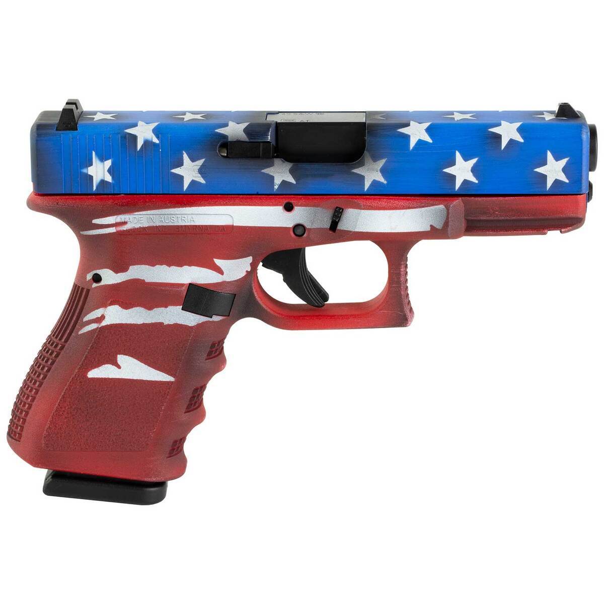 Glock 23 Gen3 40 S&W 4in Red, White & Blue Battleworn Flag Pistol - 13+1 Rounds - Camo Glock 23 Gen3 40 S&W 4in Red, White & Blue Battleworn Flag Pistol - 13+1 Rounds - Camo