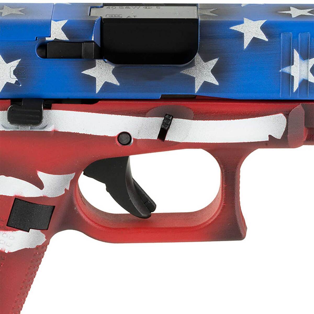 Glock 23 Gen5 M.O.S 40 S&W 4.02in Red, White & Blue Battleworn Flag Pistol - 13+1 Rounds - Camo Glock 23 Gen5 M.O.S 40 S&W 4.02in Red, White & Blue Battleworn Flag Pistol - 13+1 Rounds - Camo