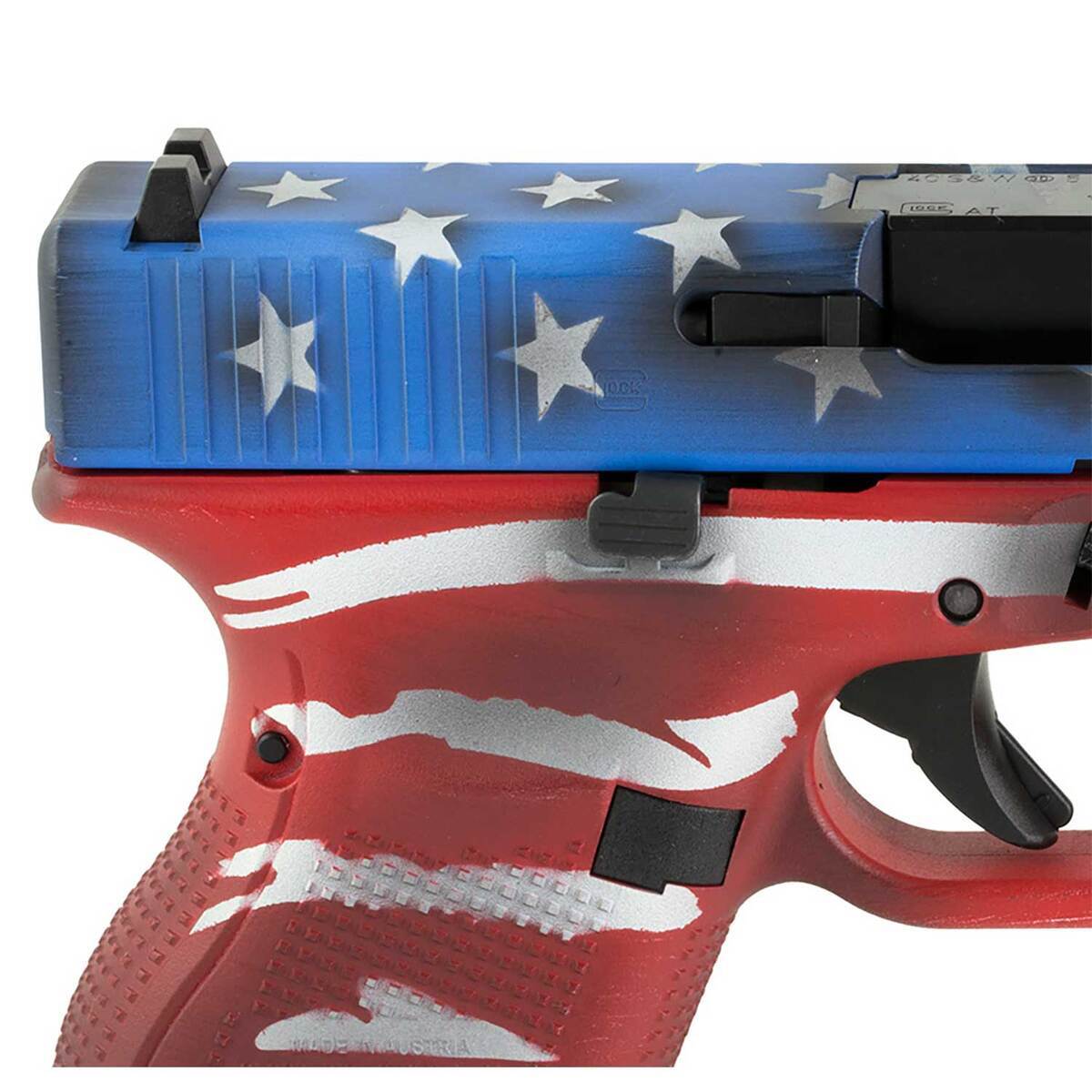 Glock 27 Gen5 40 S&W 3.43in Red, White & Blue Battleworn Flag Pistol - 9+1 Rounds - Camo Glock 27 Gen5 40 S&W 3.43in Red, White & Blue Battleworn Flag Pistol - 9+1 Rounds - Camo