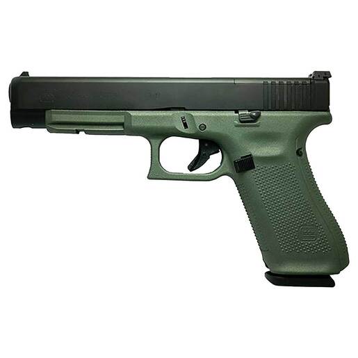 Glock 34 Gen5 MOS 9mm Luger 5.31in Black nDLC/Metallic Green Cerakote Pistol - 17+1 Rounds - Green Fullsize image