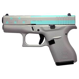 Glock 42 380 Auto (ACP) 3.25in Shimmering Aluminum/Robin Egg Blue Flag Cerakote Pistol - 6+1 Rounds