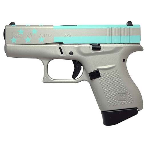 Glock 43 9mm Luger 3.39in Robin Egg Blue Flag/Silver Cerakote Pistol - 6+1 Rounds - Gray Subcompact image