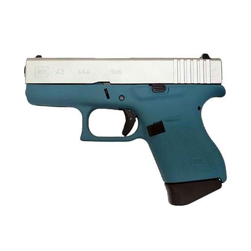 Glock 43 9mm Luger 3.39in Satin Aluminum Silver Cerakote Pistol - 6+1 Rounds - Blue - Sportsman's Warehouse