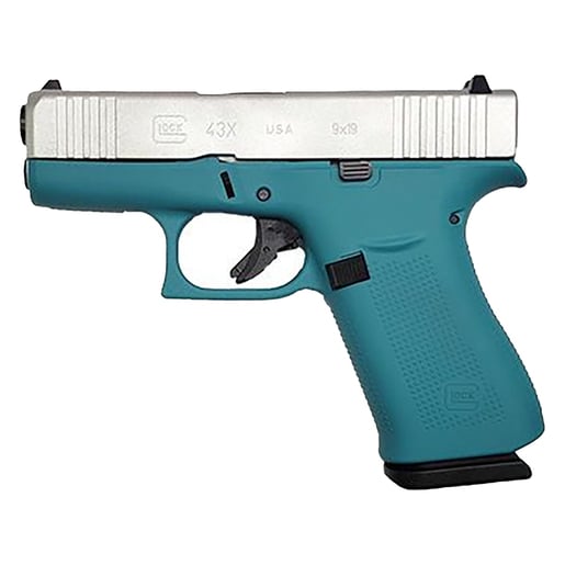 Glock 43X 9mm Luger 3.41in Aztec Teal/Satin Aluminum Silver Cerakote Pistol - 10+1 Rounds - Blue image