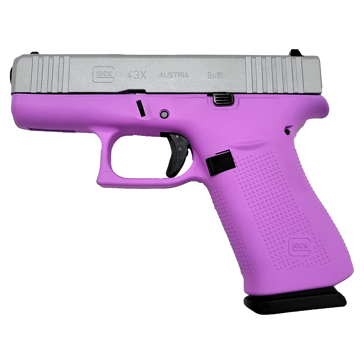 Glock 43X 9mm Luger 3.41in Purplexed/Silver Cerakote Pistol - 10+1 Rounds - Purple Glock 43X 9mm Luger 3.41in Purplexed/Silver Cerakote Pistol - 10+1 Rounds - Purple