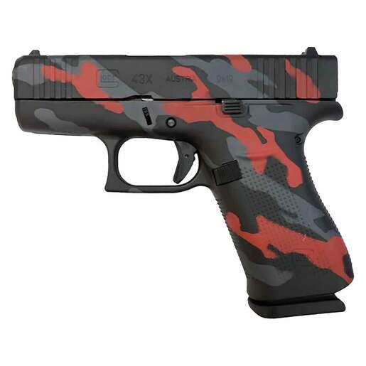 Glock 43X 9mm Luger 3.41in Red Tilted Camo Cerakote Pistol - 10+1 Rounds - Camo Subcompact image