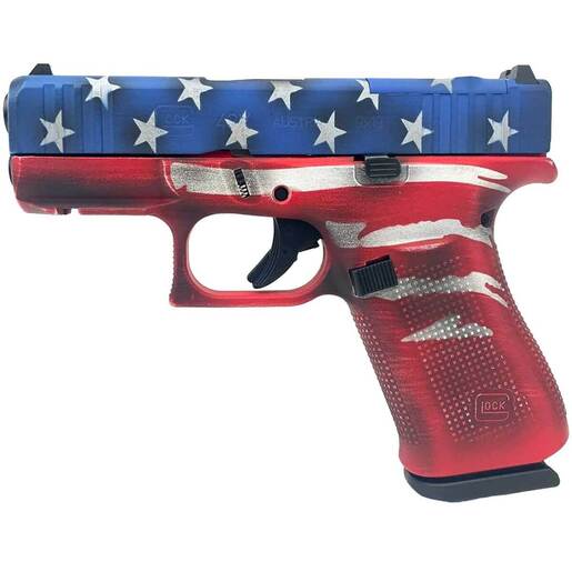 Glock 43X M.O.S 9mm 3.4in Red White, & Blue Battleworn Flag Pistol - 10+1 Rounds - Camo Subcompact image