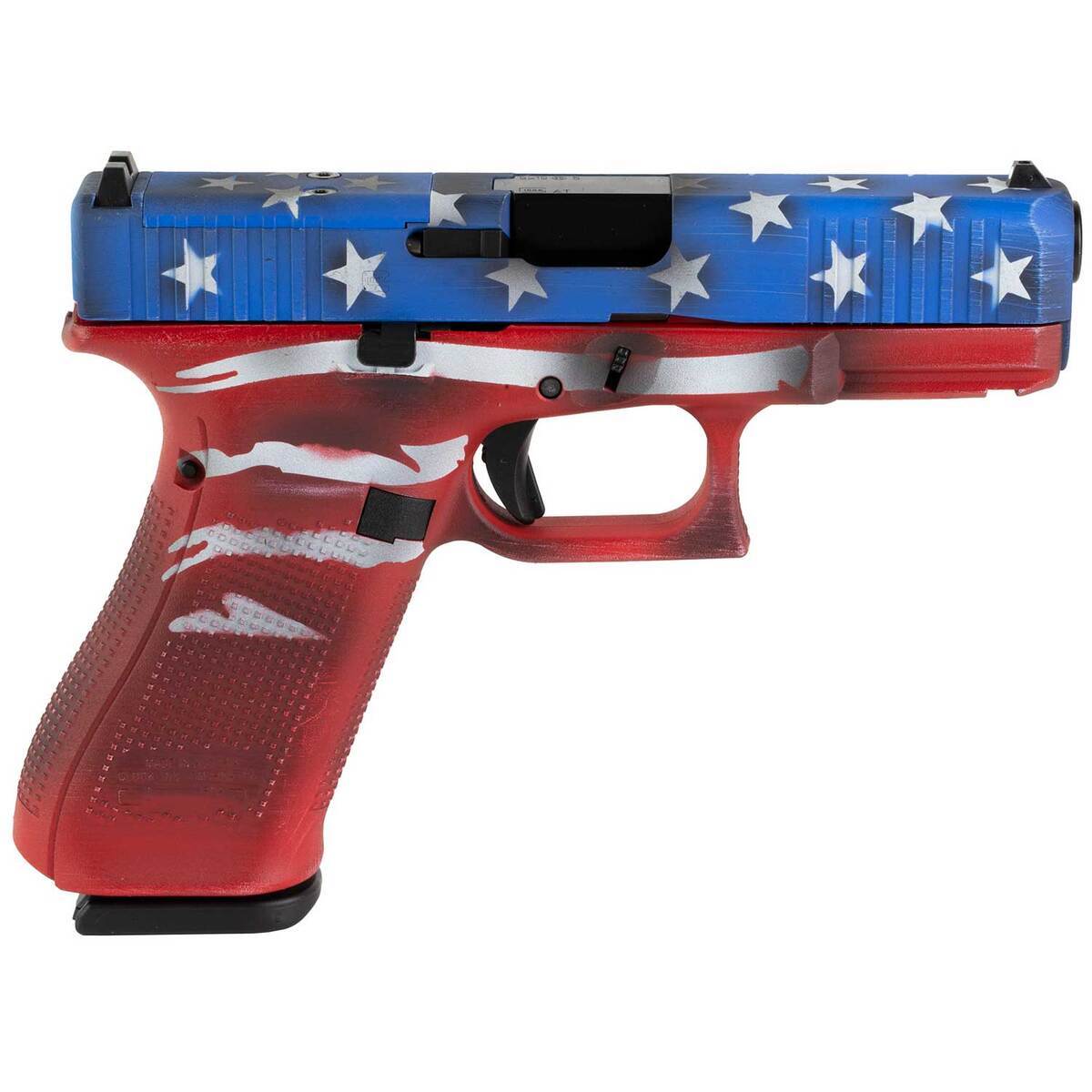 Glock 45 M.O.S 9mm Luger 4.02in Red, White & Blue Battleworn Flag Pistol - 17+1 Rounds - Camo Glock 45 M.O.S 9mm Luger 4.02in Red, White & Blue Battleworn Flag Pistol - 17+1 Rounds - Camo