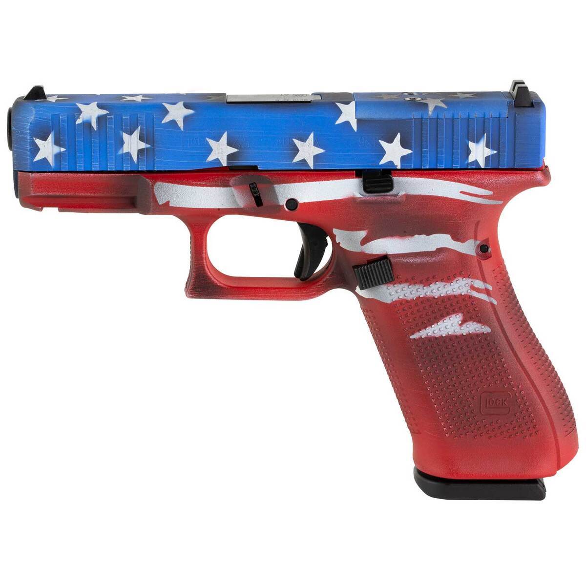 Glock 45 M.O.S 9mm Luger 4.02in Red, White & Blue Battleworn Flag Pistol - 17+1 Rounds - Camo Glock 45 M.O.S 9mm Luger 4.02in Red, White & Blue Battleworn Flag Pistol - 17+1 Rounds - Camo