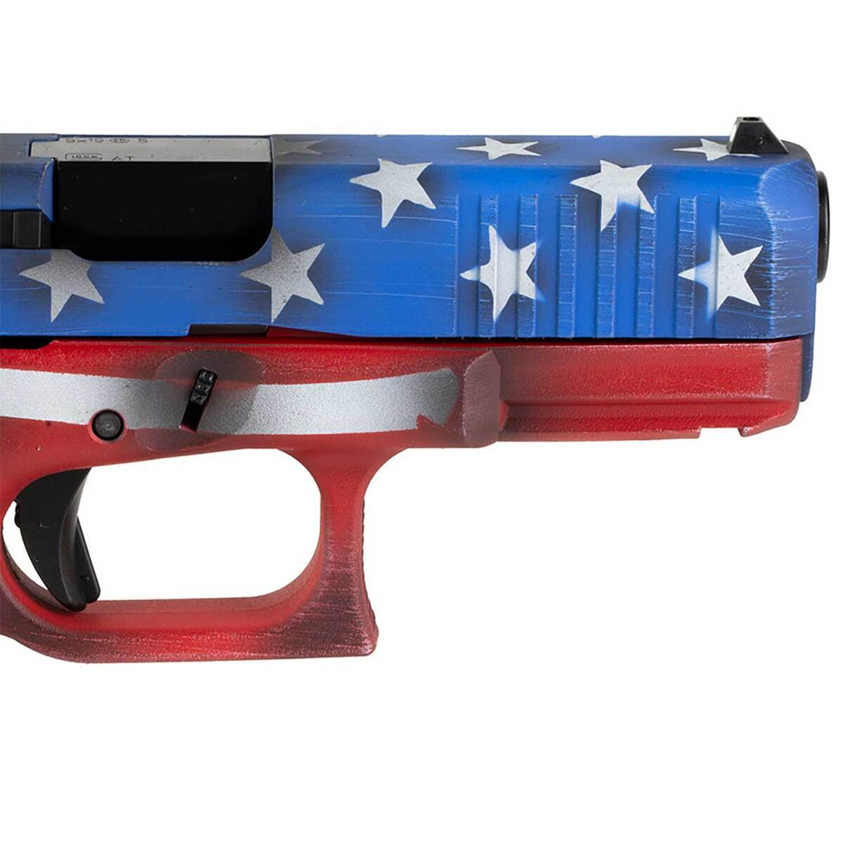 Glock 45 M.O.S 9mm Luger 4.02in Red, White & Blue Battleworn Flag Pistol - 17+1 Rounds - Camo Glock 45 M.O.S 9mm Luger 4.02in Red, White & Blue Battleworn Flag Pistol - 17+1 Rounds - Camo